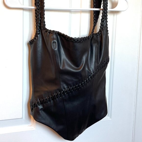 House of CB Women's Leonie Black Vegan Leather Corset Top - Picture 4 of 9